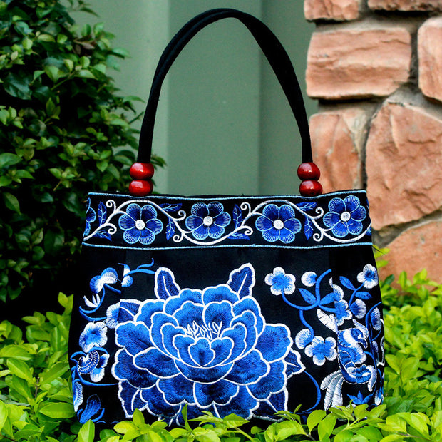 Ethnic Style Embroidered Handbag Wooden Bead Lace Bag