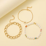Simple Cuban Thick Chain Pearl Flower Female
