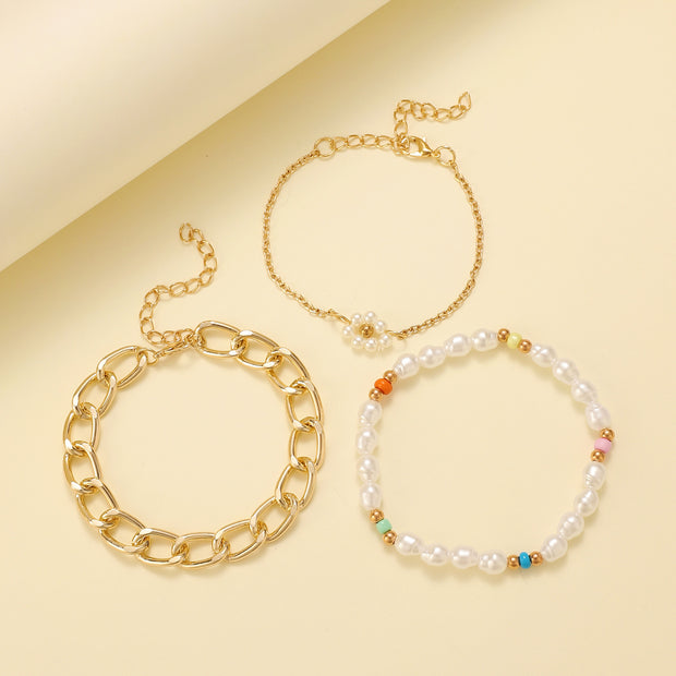 Simple Cuban Thick Chain Pearl Flower Female