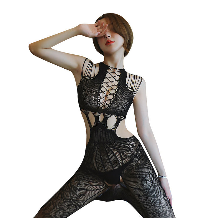 Women's Jacquard Hollowed-out And Crotchless Jumpsuit
