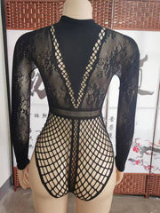 Women's Rhinestone Long Sleeve Fishnet Clothes