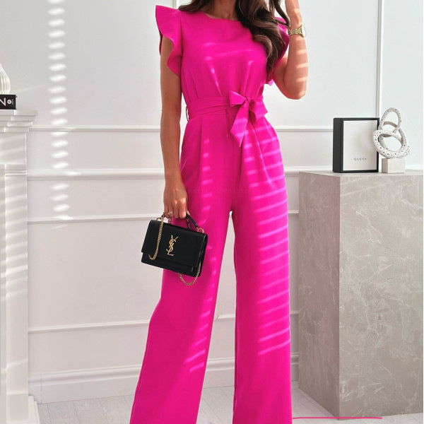 Commuter Waist Trimming Lace Up Jumpsuit High Waist Women